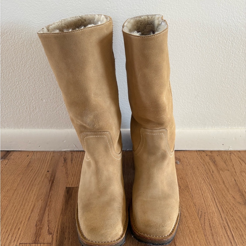 RARE Frye Beige Suede Shearling-Lined Boots